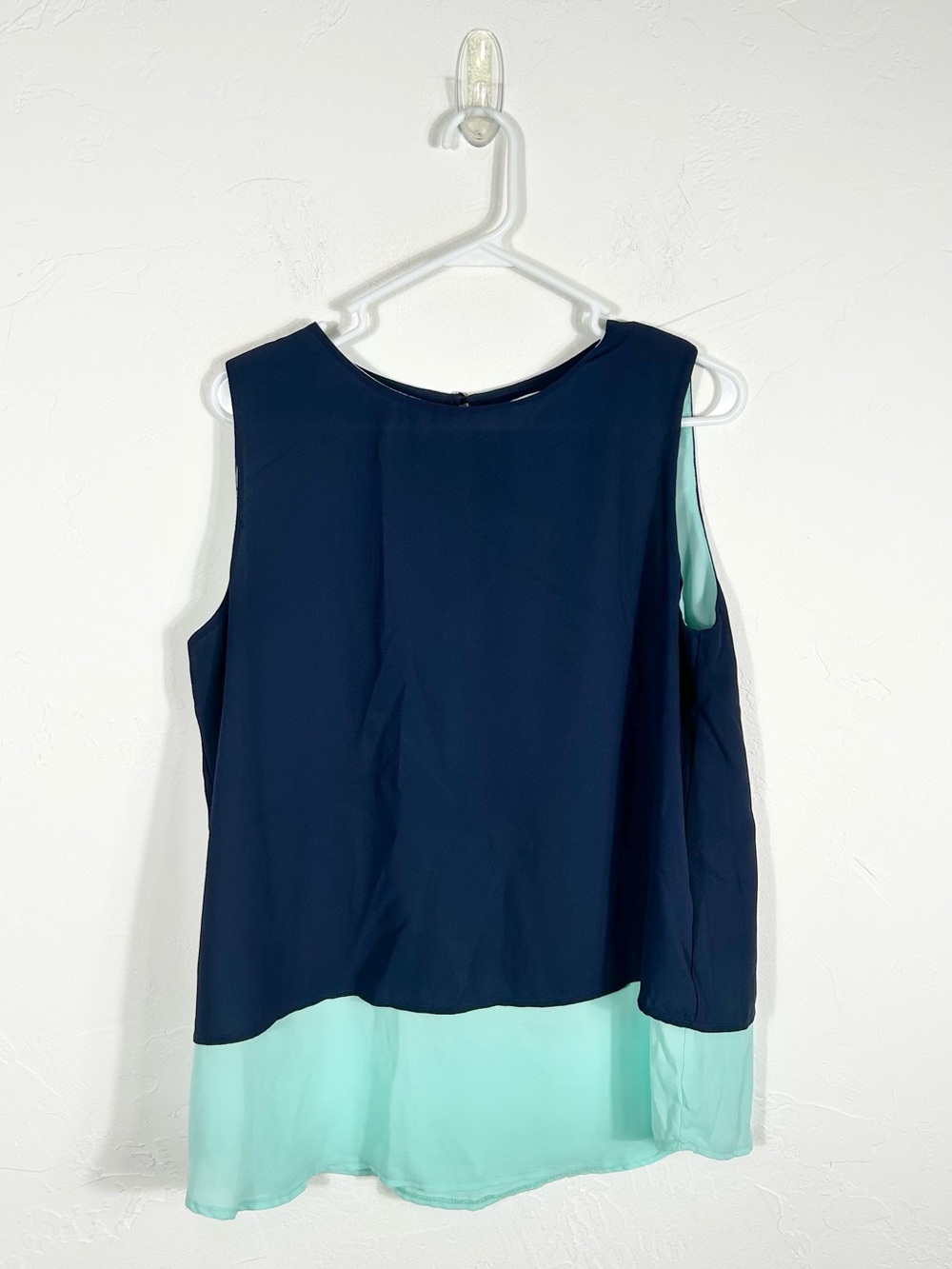 August Mist Women's Layered Sleeveless Top Navy Blue Mint Green Size XL